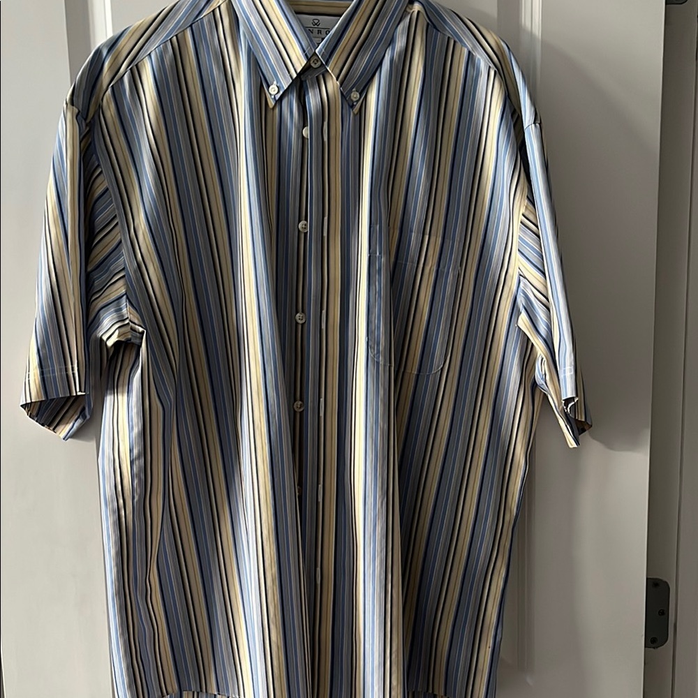 ENRO Blue and Yellow Casual Button Down Shirt with Vertical Stripes